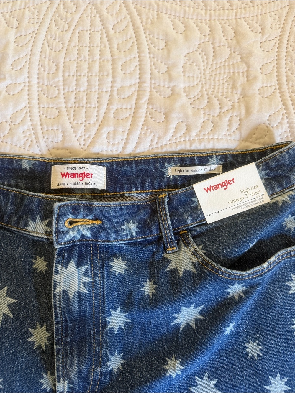 Wrangler High-Rise Star-Print Blue Denim Shorts